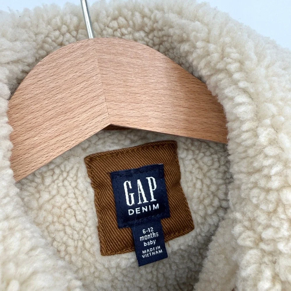 Baby GAP Brown Sherpa Lined Twill Denim Jacket 6-12‎ months